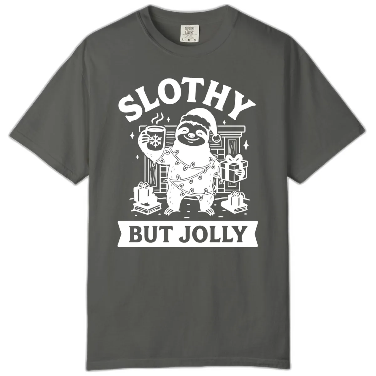 Slothy But Jolly Christmas Sloth Comfort Color in Pepper
