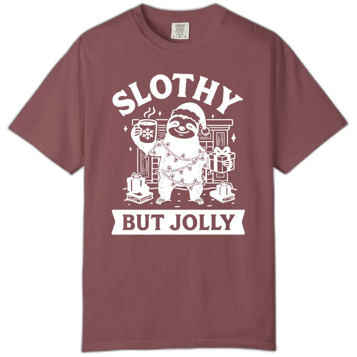 Slothy But Jolly Christmas Sloth Comfort Color in Brick