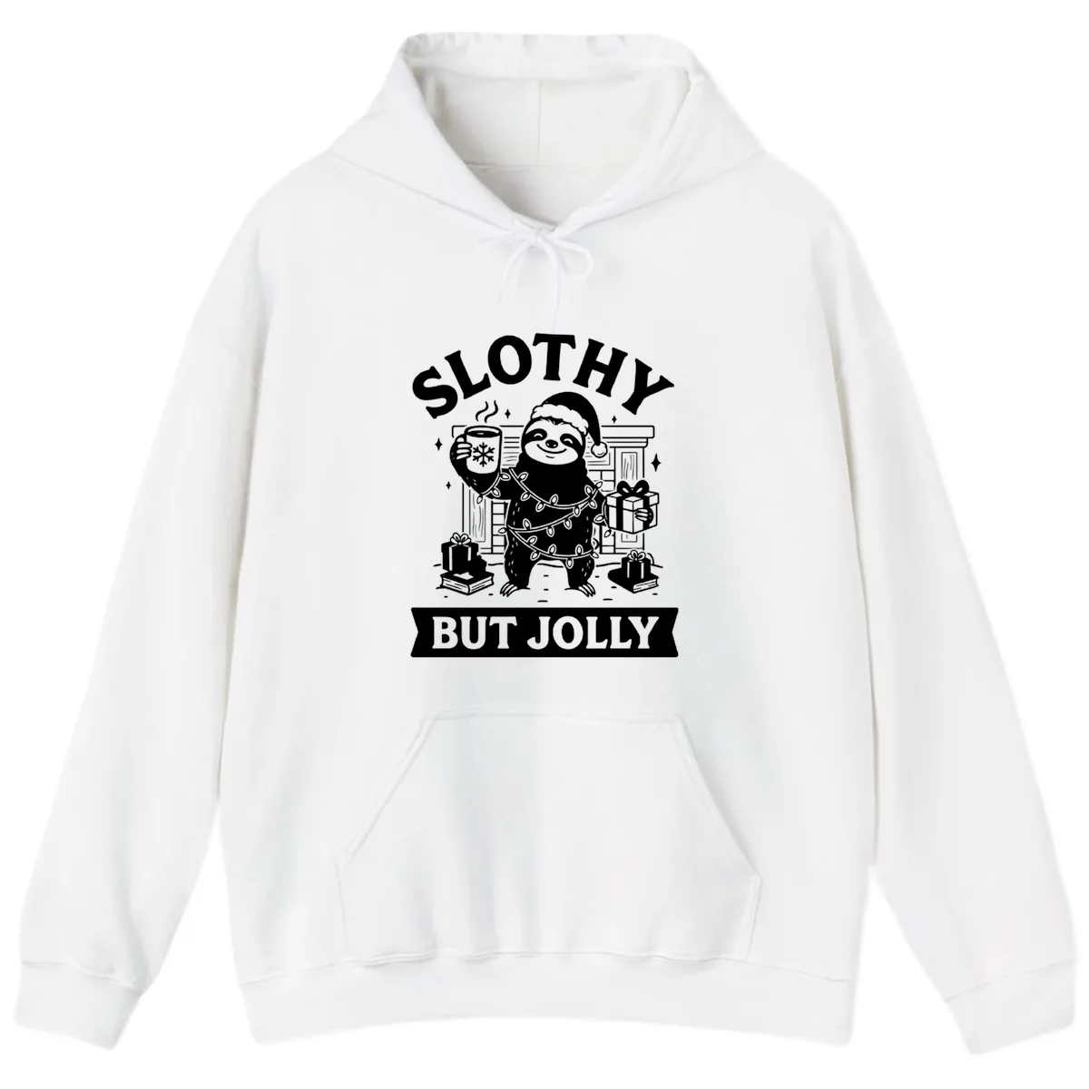 Slothy But Jolly Christmas Sloth Hoodie in White