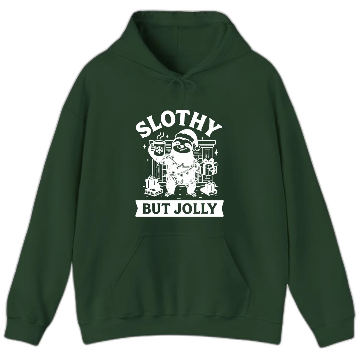 Slothy But Jolly Christmas Sloth Hoodie in Forest Green