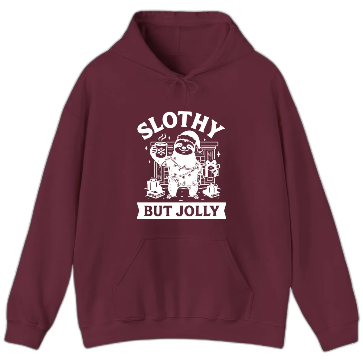 Slothy But Jolly Christmas Sloth Hoodie in Maroon