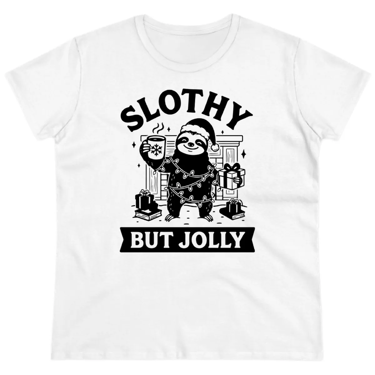 Slothy But Jolly Christmas Sloth Ladies Tee in White