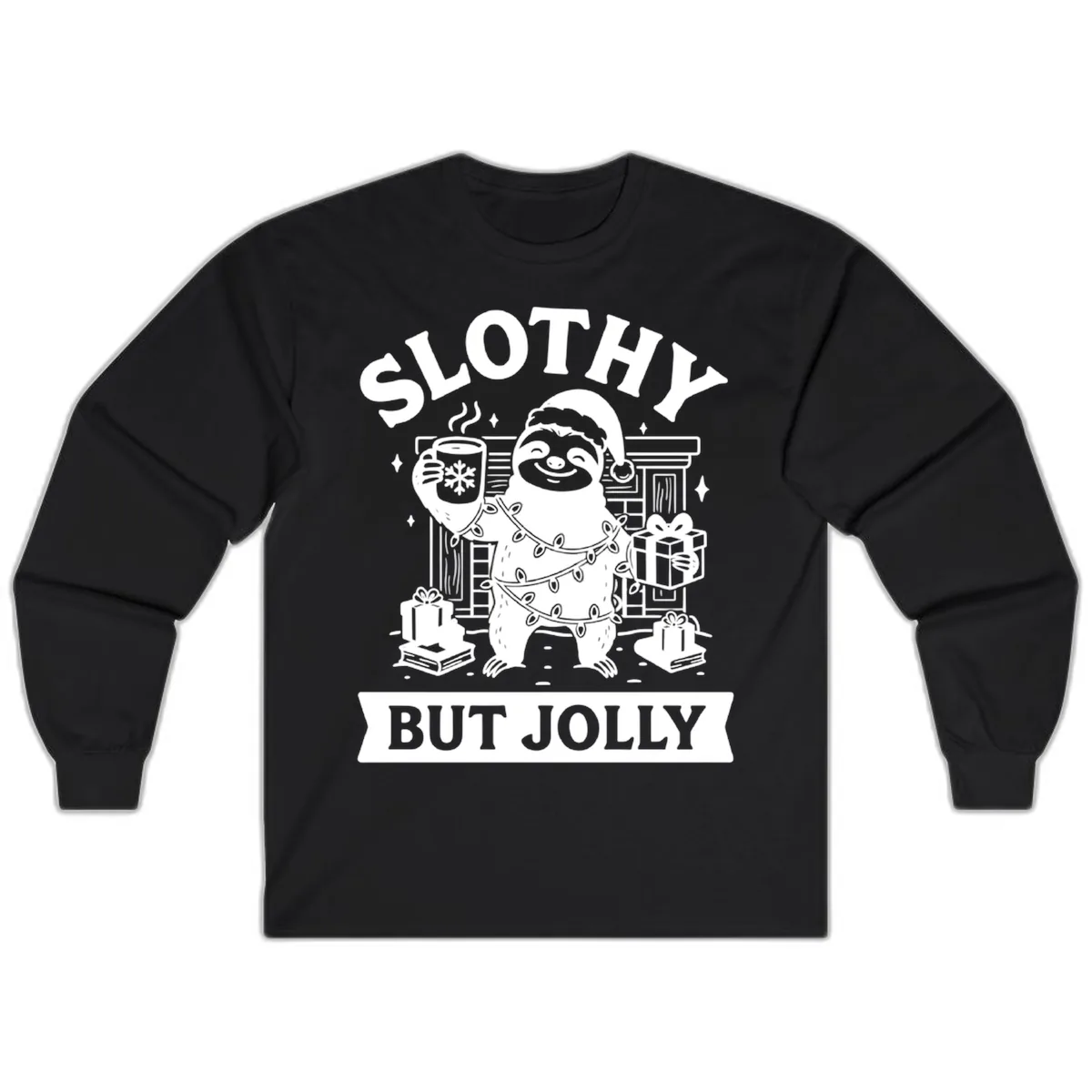 Slothy But Jolly Christmas Sloth Long Sleeve in Black