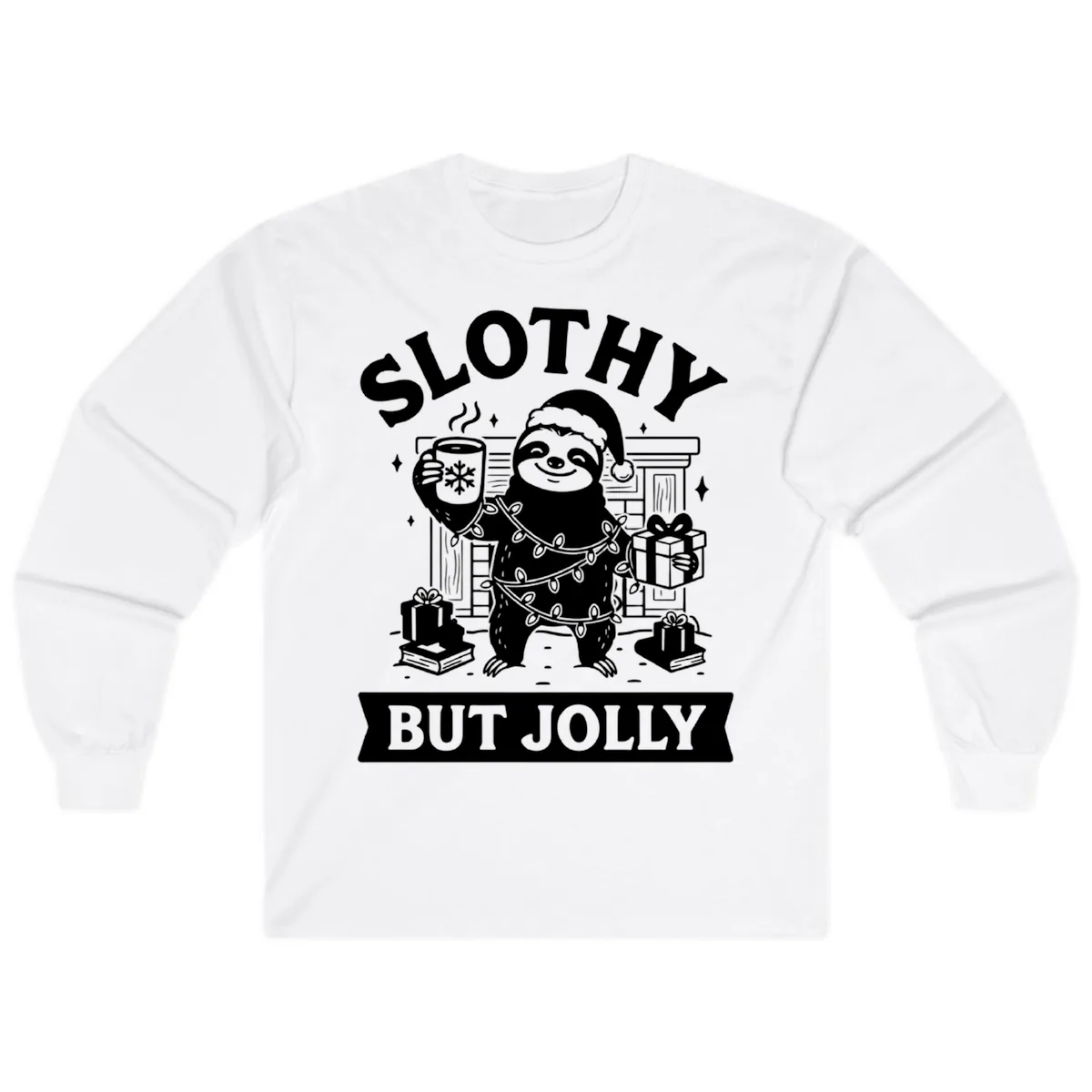 Slothy But Jolly Christmas Sloth Long Sleeve in White