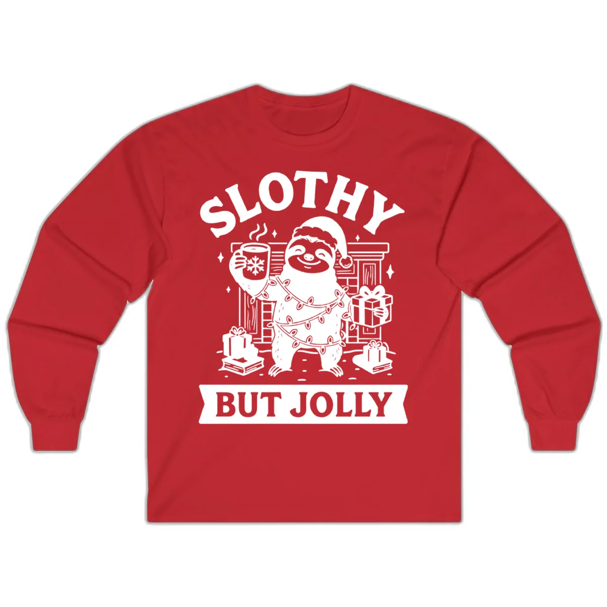 Slothy But Jolly Christmas Sloth Long Sleeve in Red