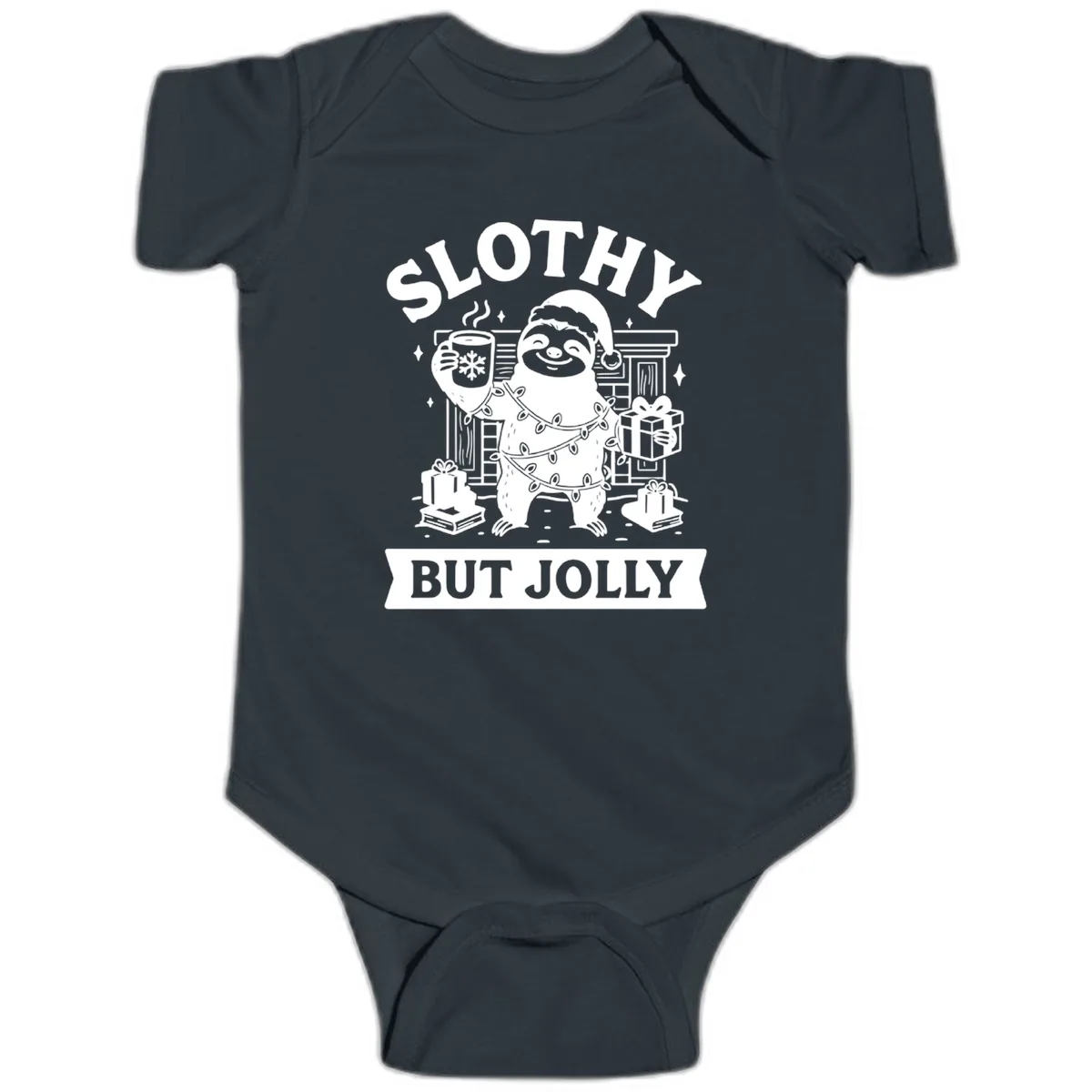 Slothy But Jolly Christmas Sloth Baby Onesie in Black