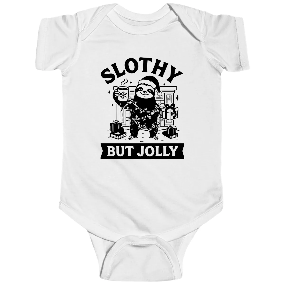Slothy But Jolly Christmas Sloth Baby Onesie in White