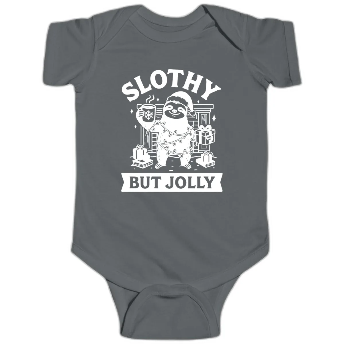 Slothy But Jolly Christmas Sloth Baby Onesie in Charcoal