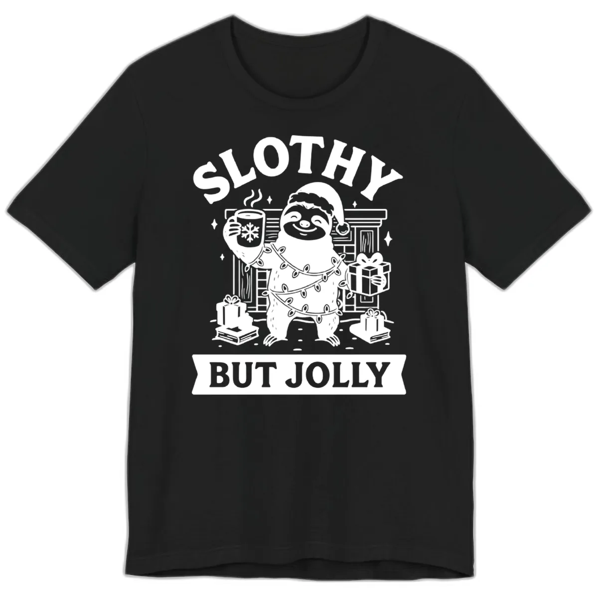 Slothy But Jolly Christmas Sloth Premium T-Shirt in Black