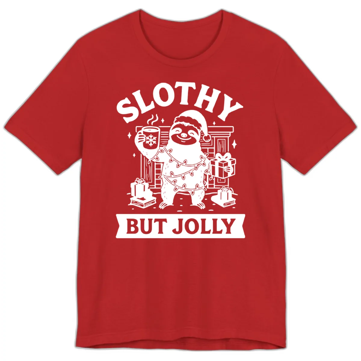 Slothy But Jolly Christmas Sloth Premium T-Shirt in Red