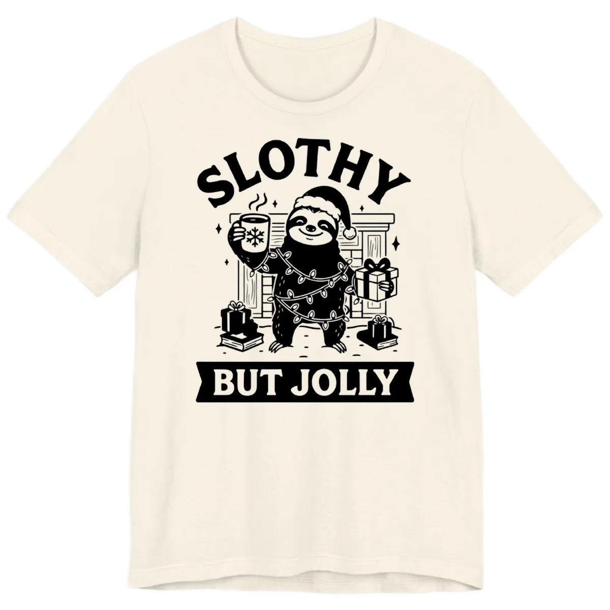 Slothy But Jolly Christmas Sloth Premium T-Shirt in Natural