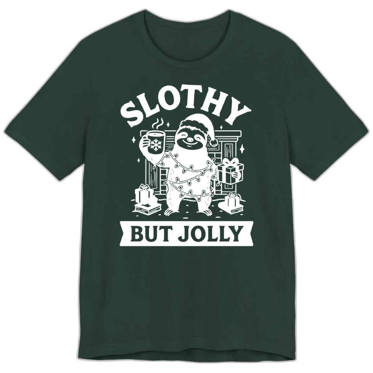 Slothy But Jolly Christmas Sloth Premium T-Shirt in Forest