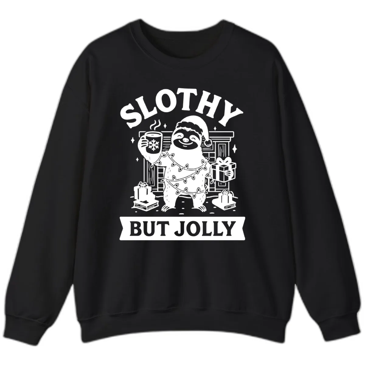 Slothy But Jolly Christmas Sloth Sweatshirt in Black