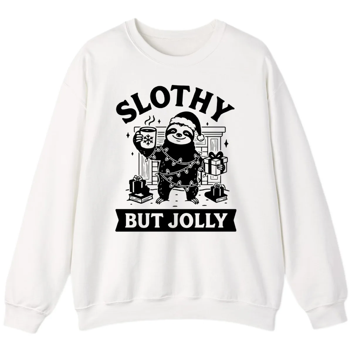 Slothy But Jolly Christmas Sloth Sweatshirt in White