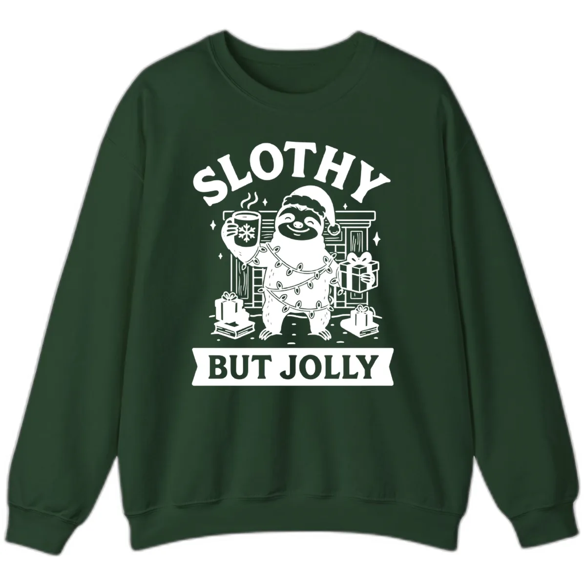 Slothy But Jolly Christmas Sloth Sweatshirt in Forest Green