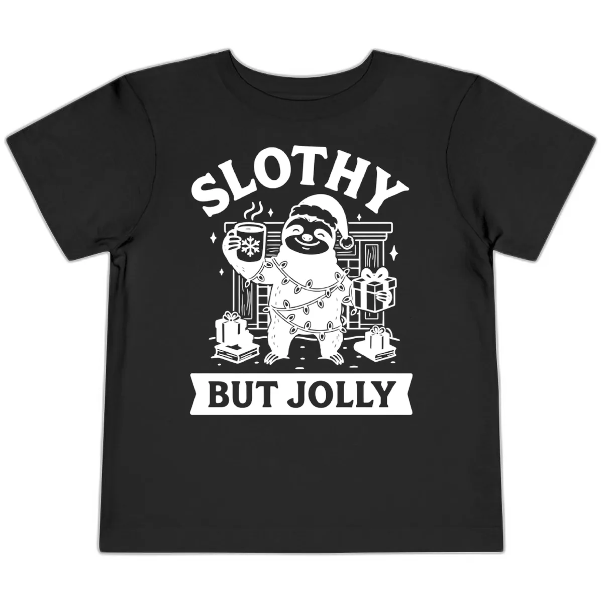 Slothy But Jolly Christmas Sloth Toddler T-Shirt in Black