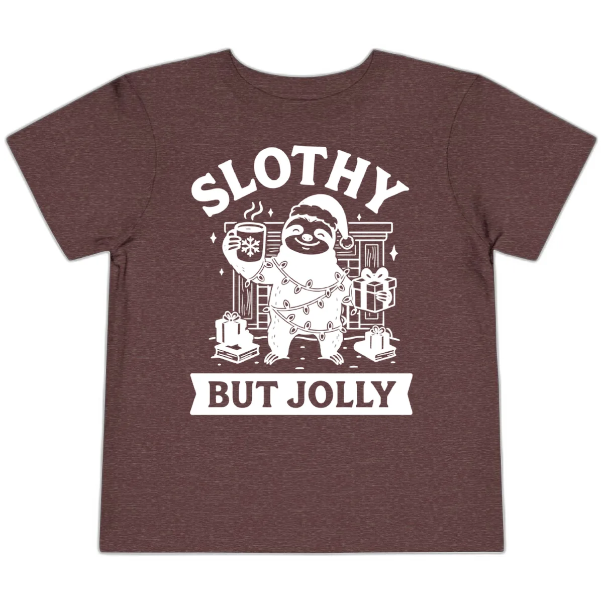 Slothy But Jolly Christmas Sloth Toddler T-Shirt in Heather Maroon