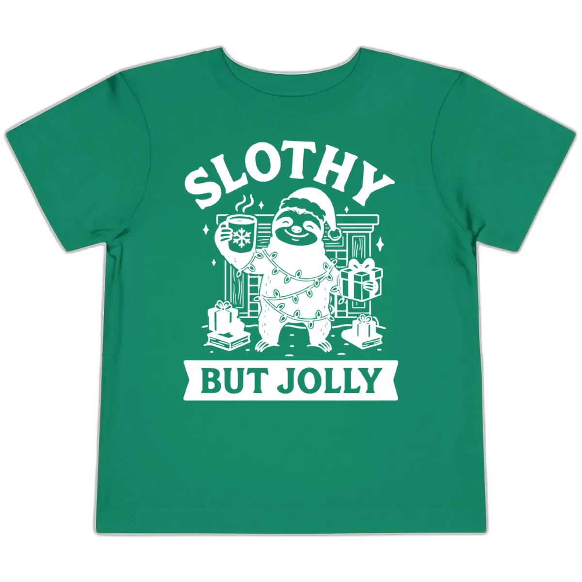 Slothy But Jolly Christmas Sloth Toddler T-Shirt in Kelly