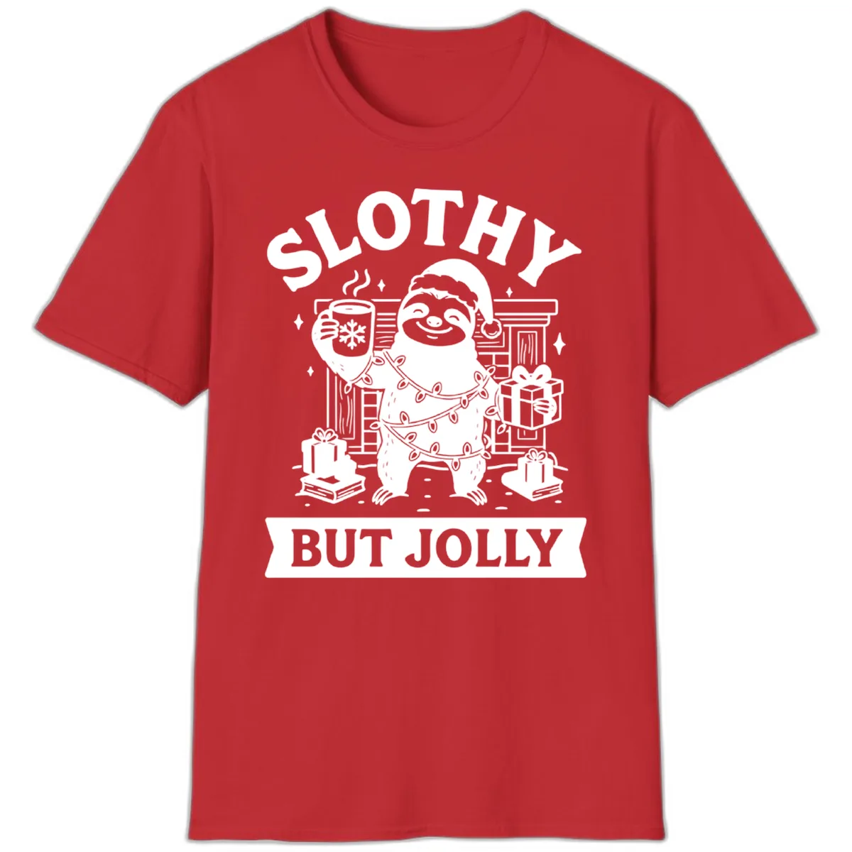 Slothy But Jolly Christmas Sloth T-Shirt in Red