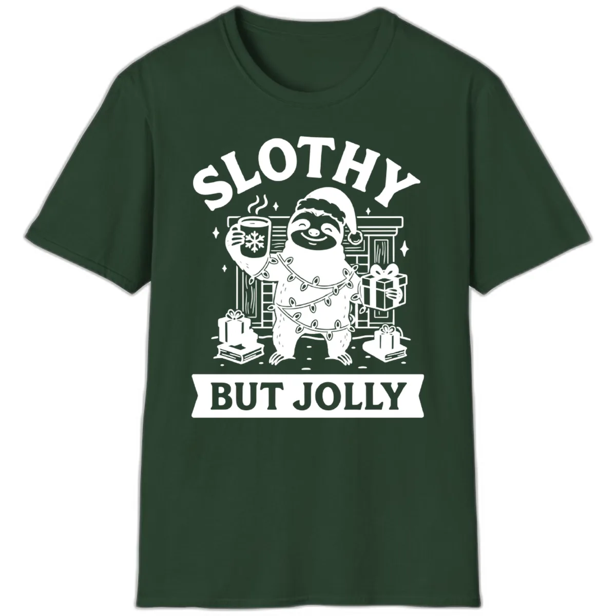 Slothy But Jolly Christmas Sloth T-Shirt in Forest Green