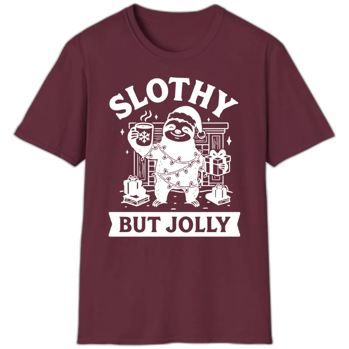 Slothy But Jolly Christmas Sloth T-Shirt in Maroon