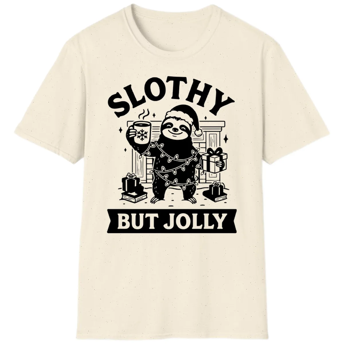 Slothy But Jolly Christmas Sloth T-Shirt in Natural