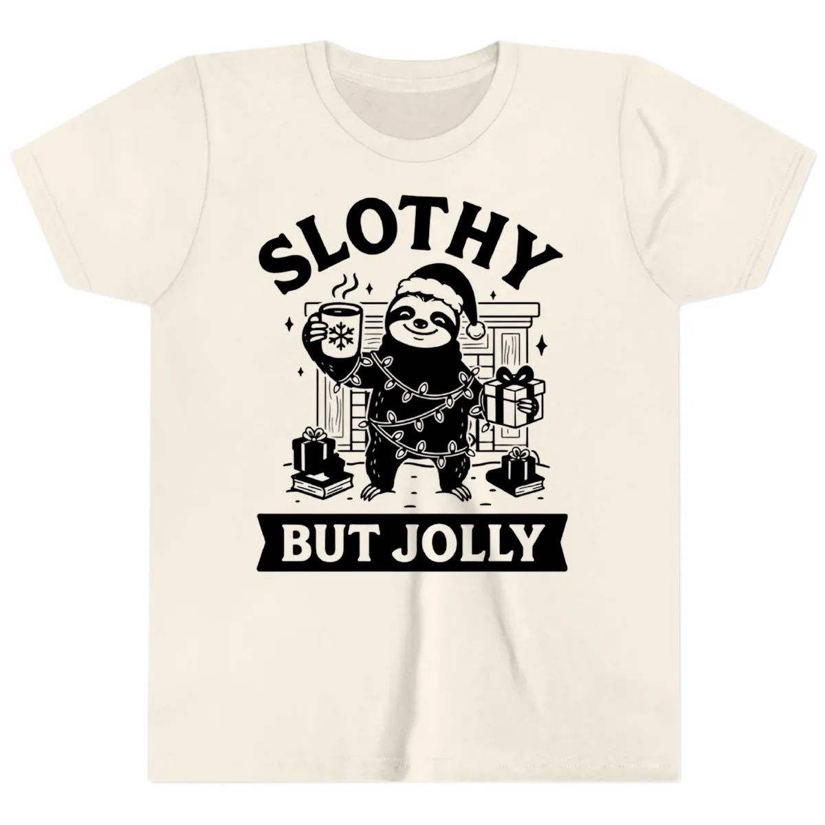 Slothy But Jolly Christmas Sloth Youth T-Shirt in Natural