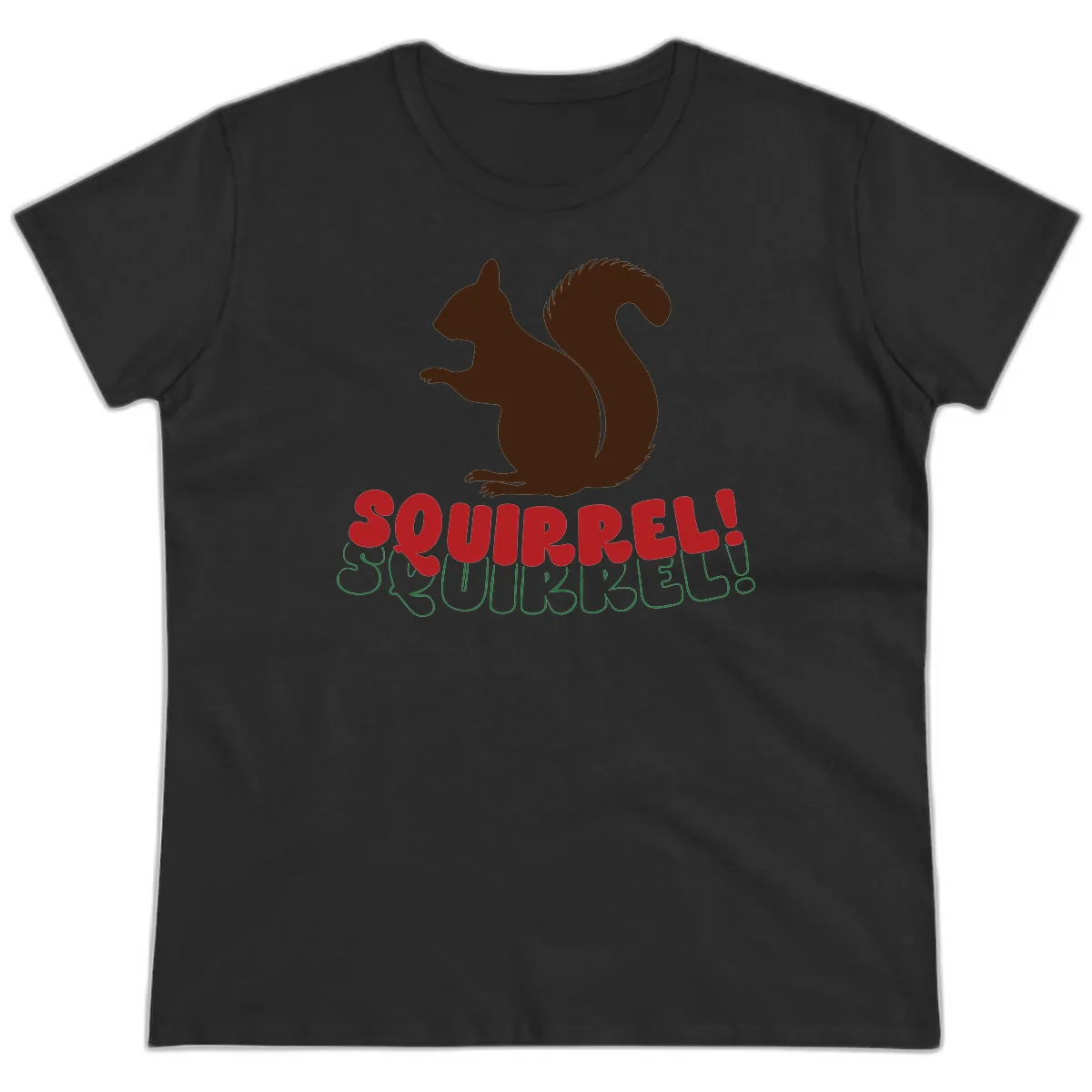 Squirrel! Christmas Typography Ladies Tee in Black