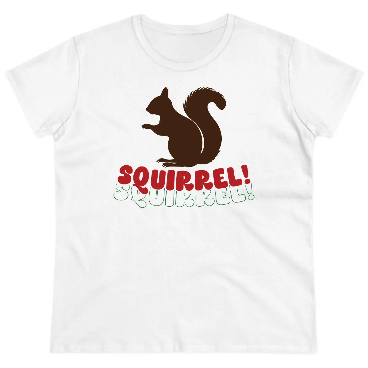 Squirrel! Christmas Typography Ladies Tee in White