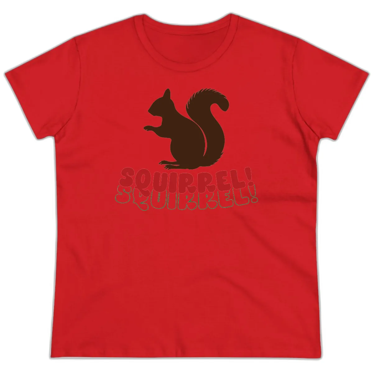Squirrel! Christmas Typography Ladies Tee in Red