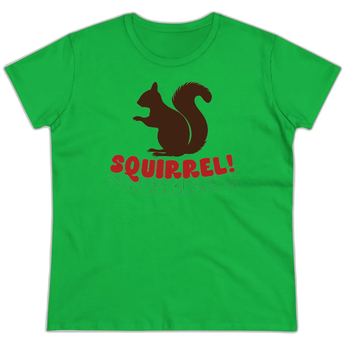 Squirrel! Christmas Typography Ladies Tee in Irish Green