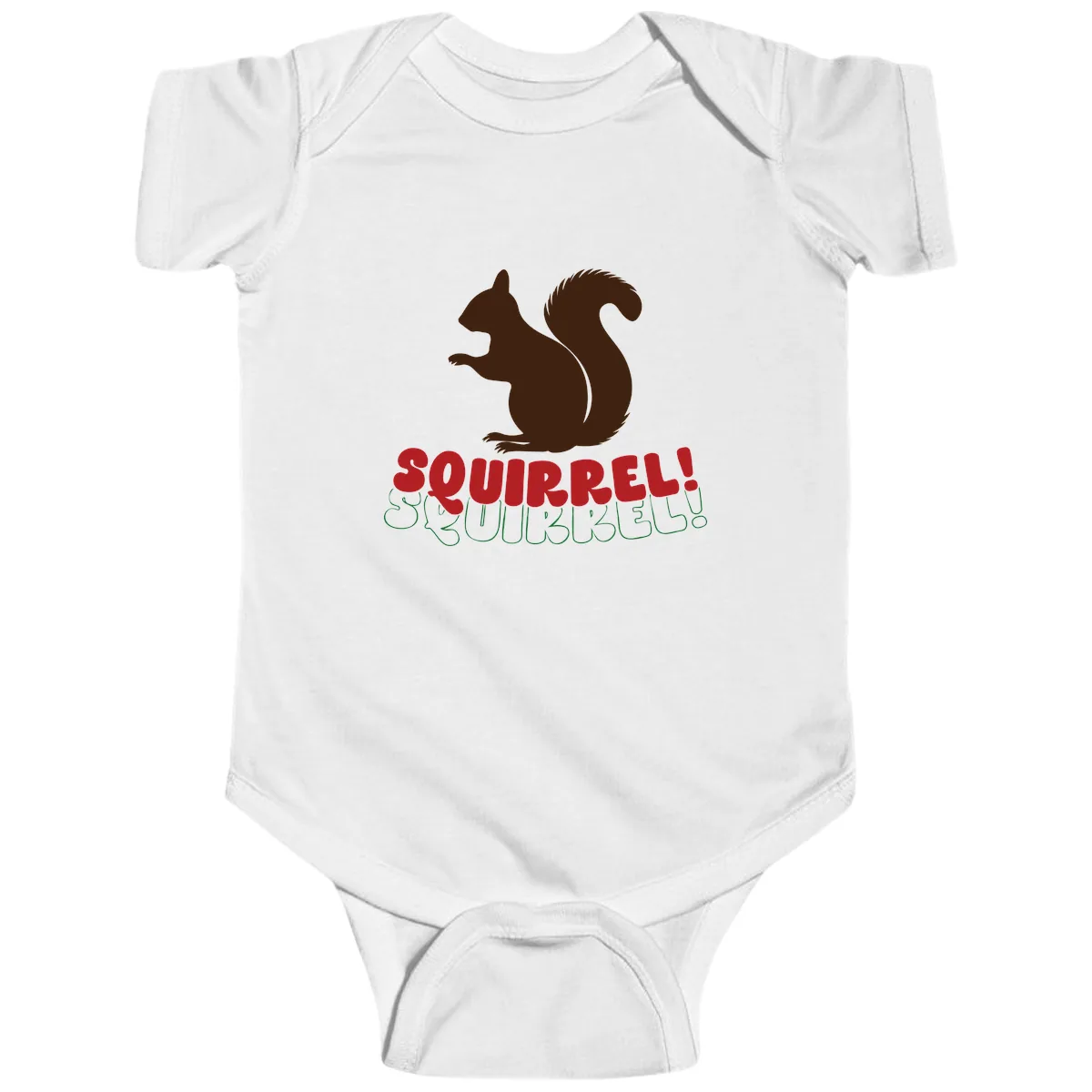 Squirrel! Christmas Typography Baby Onesie in White