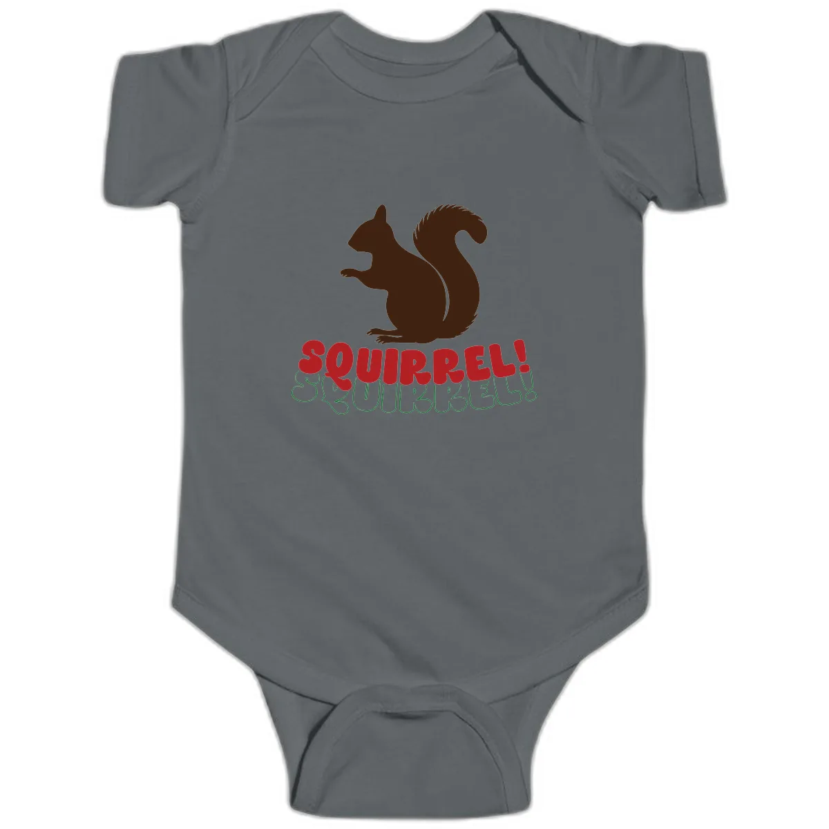 Squirrel! Christmas Typography Baby Onesie in Charcoal