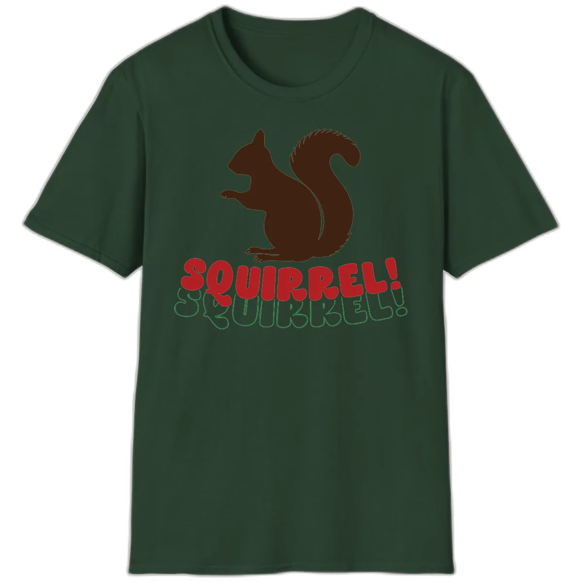 Squirrel! Christmas Typography T-Shirt in Forest Green