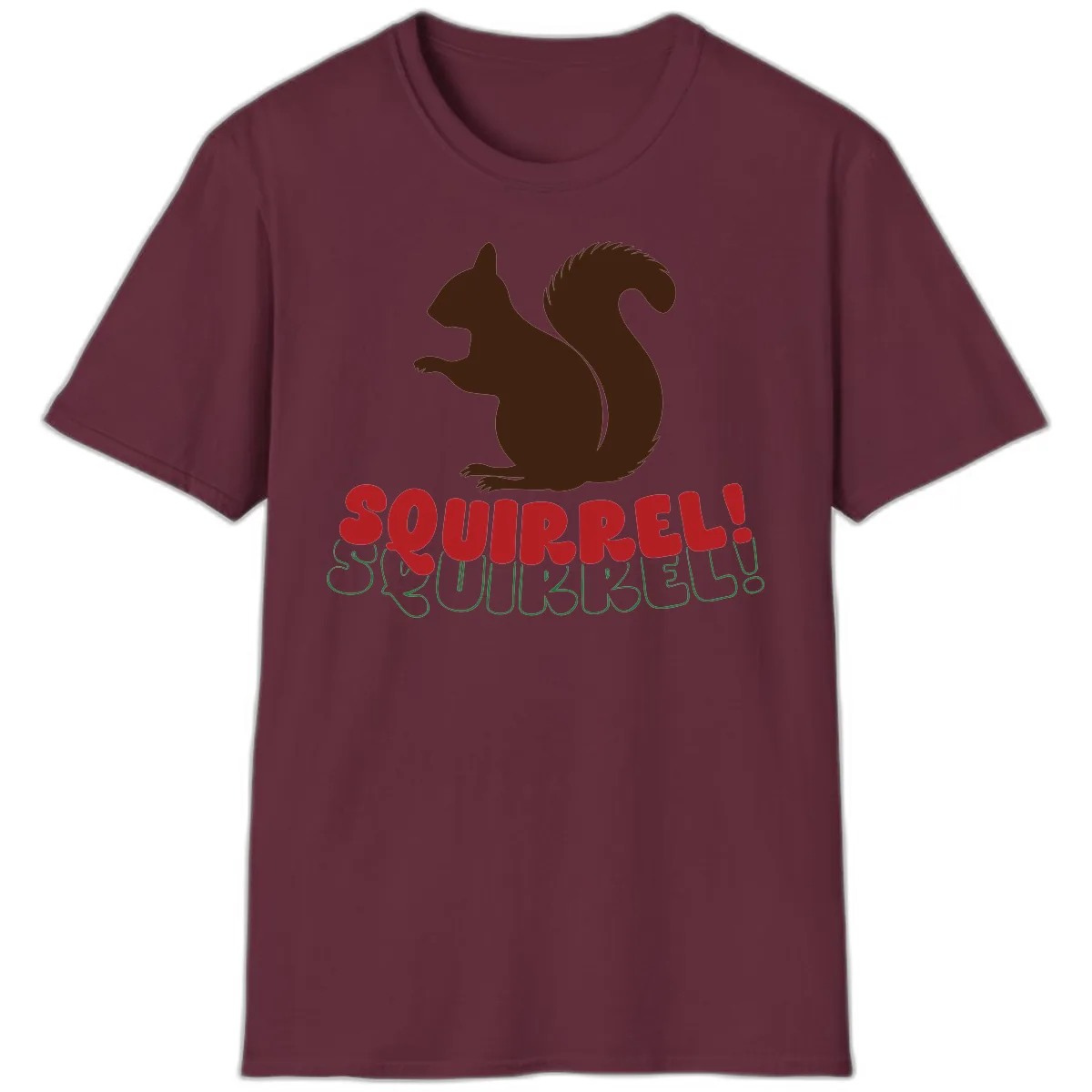 Squirrel! Christmas Typography T-Shirt in Maroon