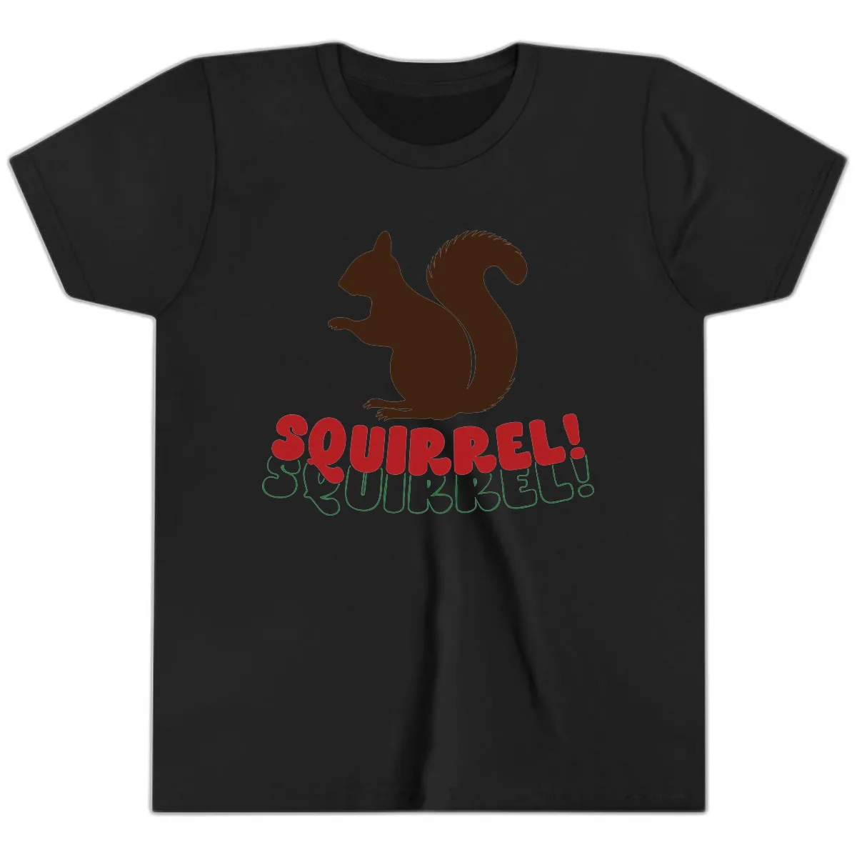 Squirrel! Christmas Typography Youth T-Shirt in Black