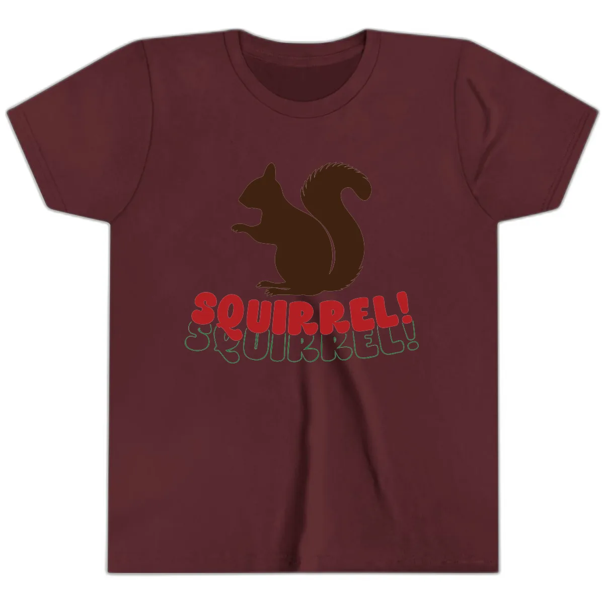 Squirrel! Christmas Typography Youth T-Shirt in Maroon