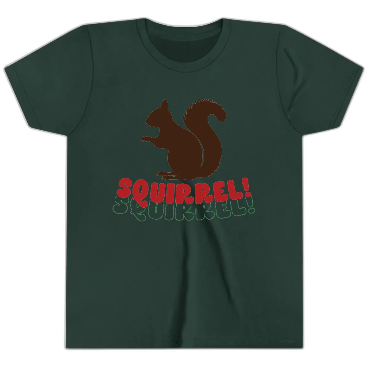 Squirrel! Christmas Typography Youth T-Shirt in Forest