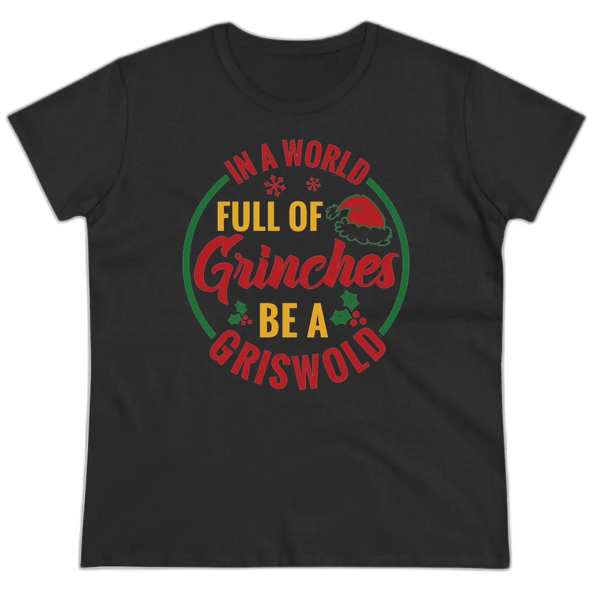 In A World Full Of Grinches Be A Griswold Ladies Tee in Black