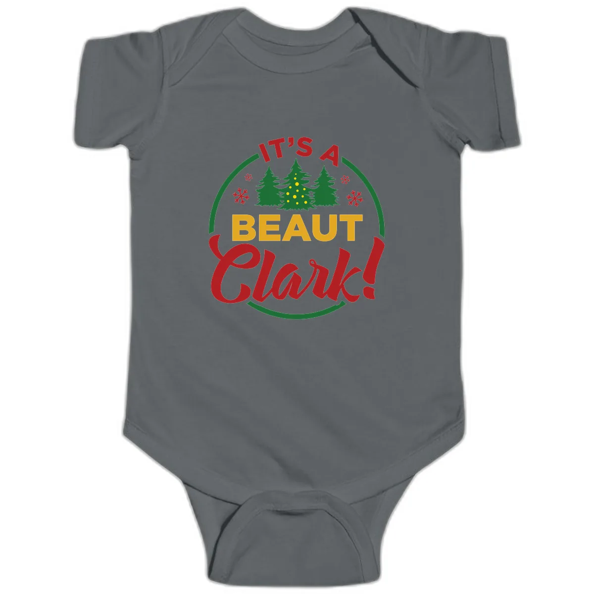 Its A Beaut Clark Christmas Design Baby Onesie in Charcoal