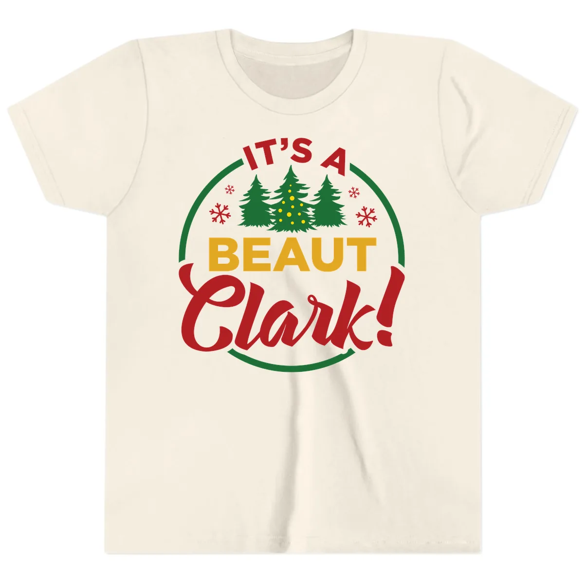 Its A Beaut Clark Christmas Design Youth T-Shirt in Natural