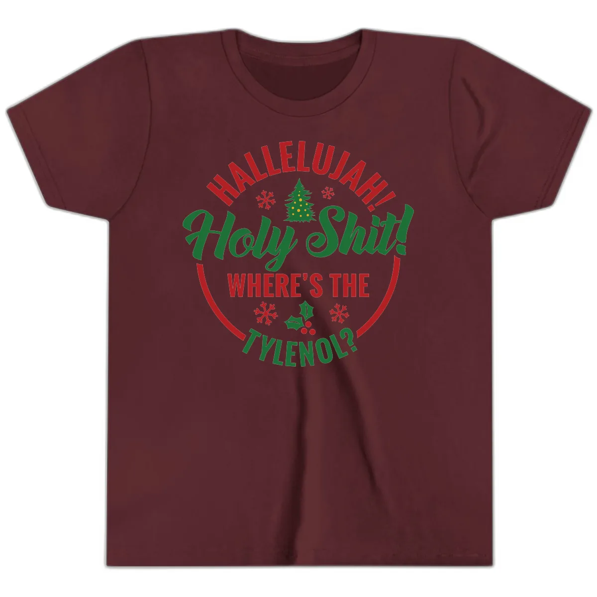 Hallelujah Holy Shit Tylenol Graphic Youth T-Shirt in Maroon