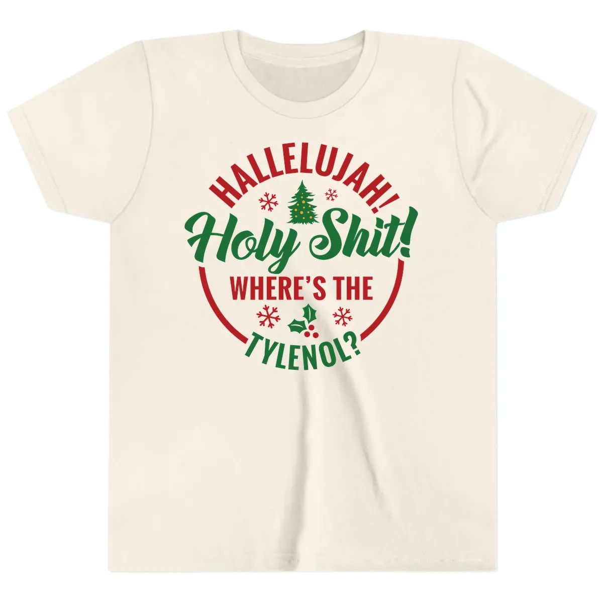 Hallelujah Holy Shit Tylenol Graphic Youth T-Shirt in Natural