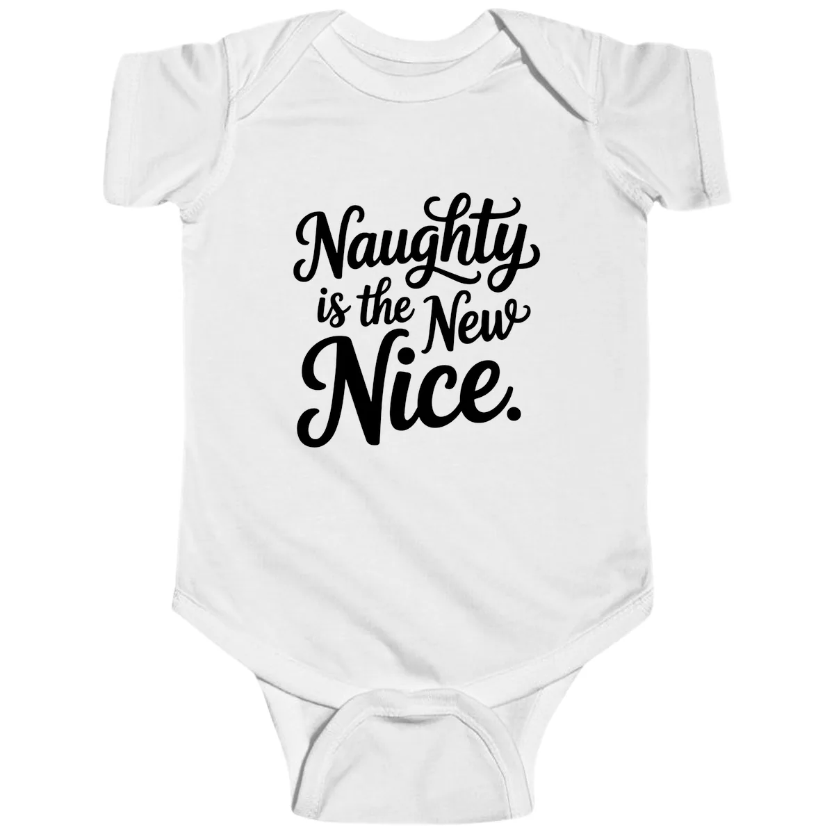 Naughty Is The New Nice Typography Baby Onesie in White