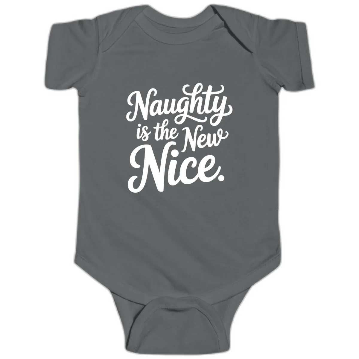 Naughty Is The New Nice Typography Baby Onesie in Charcoal