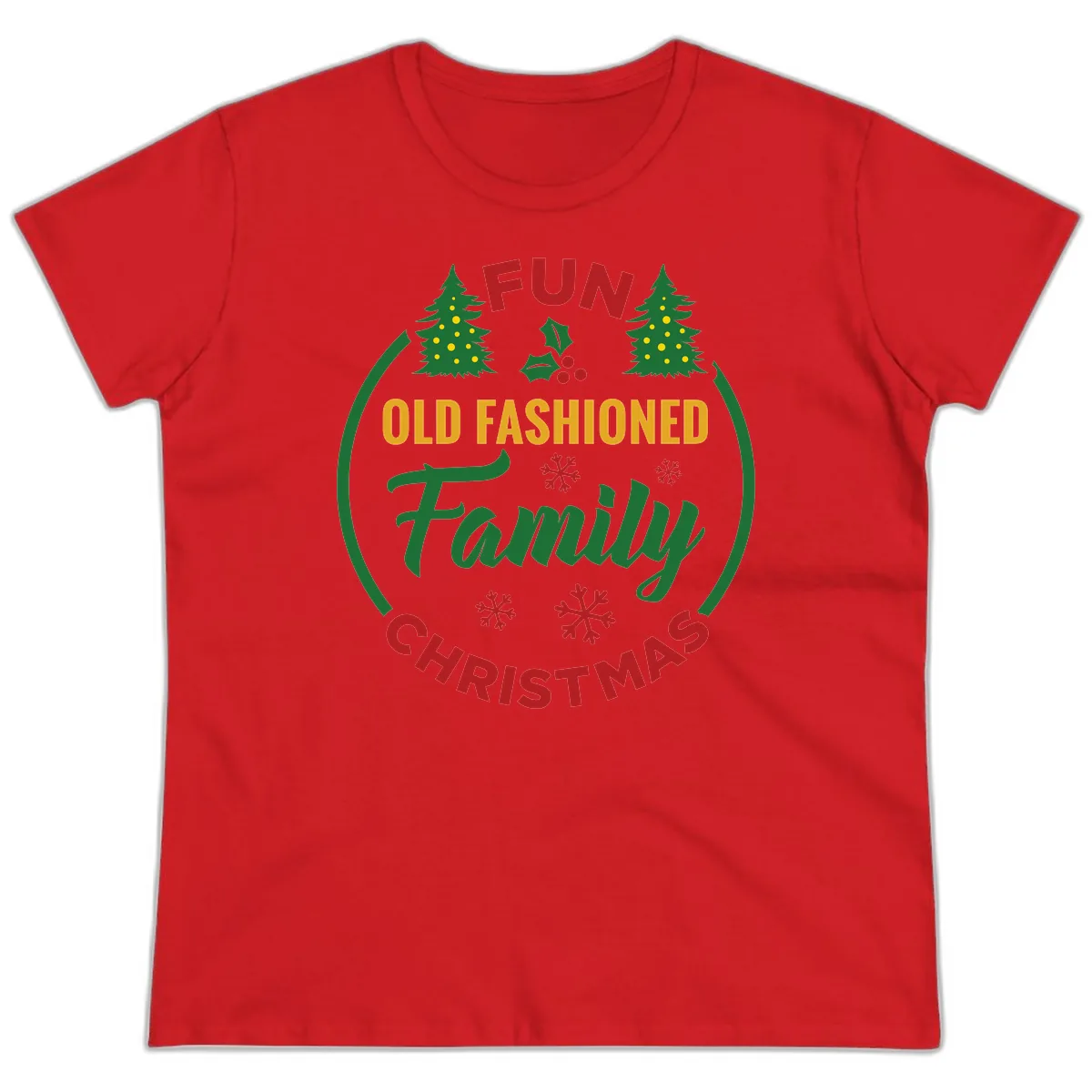 Old Fashioned Family Christmas Fun Ladies Tee in Red