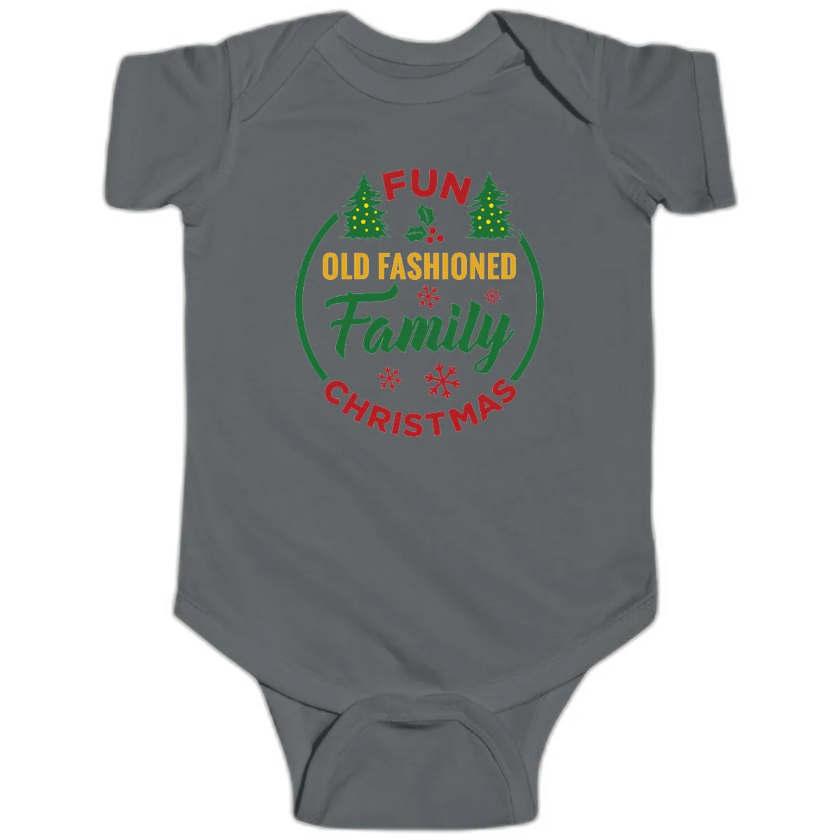 Old Fashioned Family Christmas Fun Baby Onesie in Charcoal