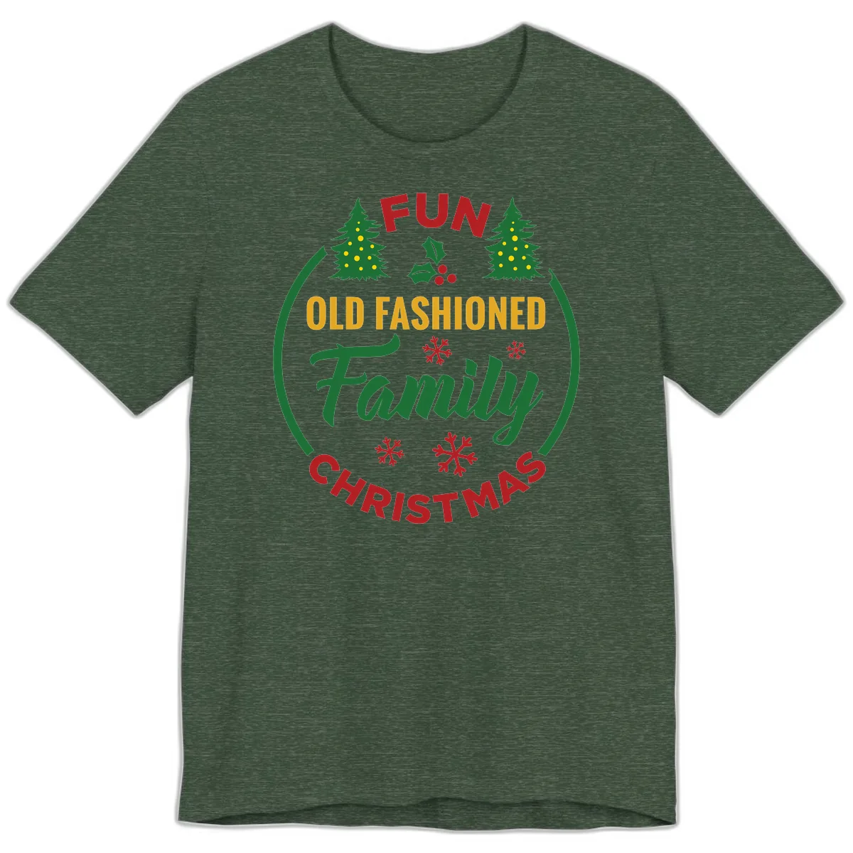 Old Fashioned Family Christmas Fun Premium T-Shirt in Heather Forest