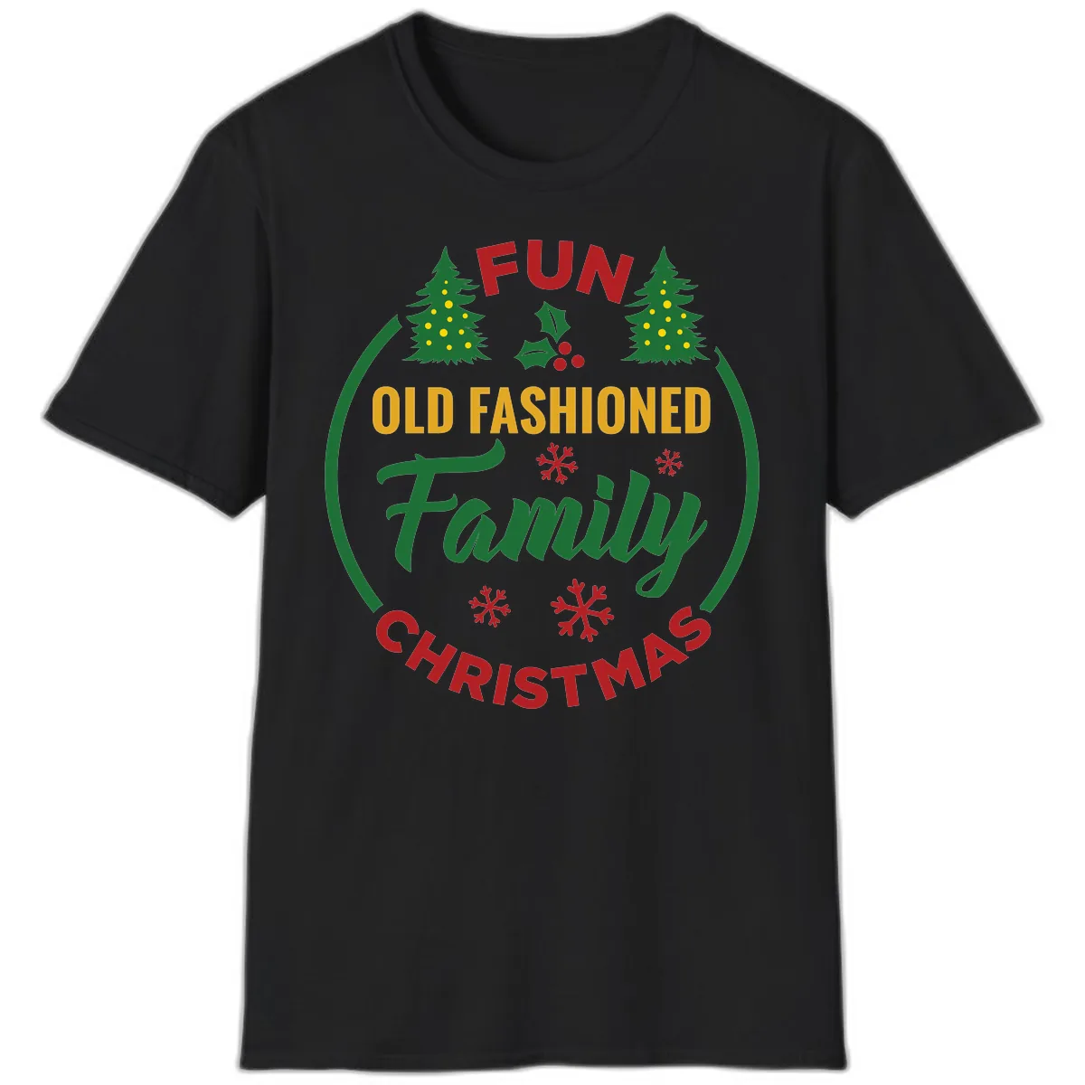 Old Fashioned Family Christmas Fun T-Shirt in Black