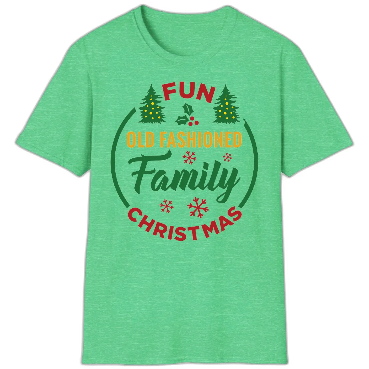 Old Fashioned Family Christmas Fun T-Shirt in Heather Irish Green